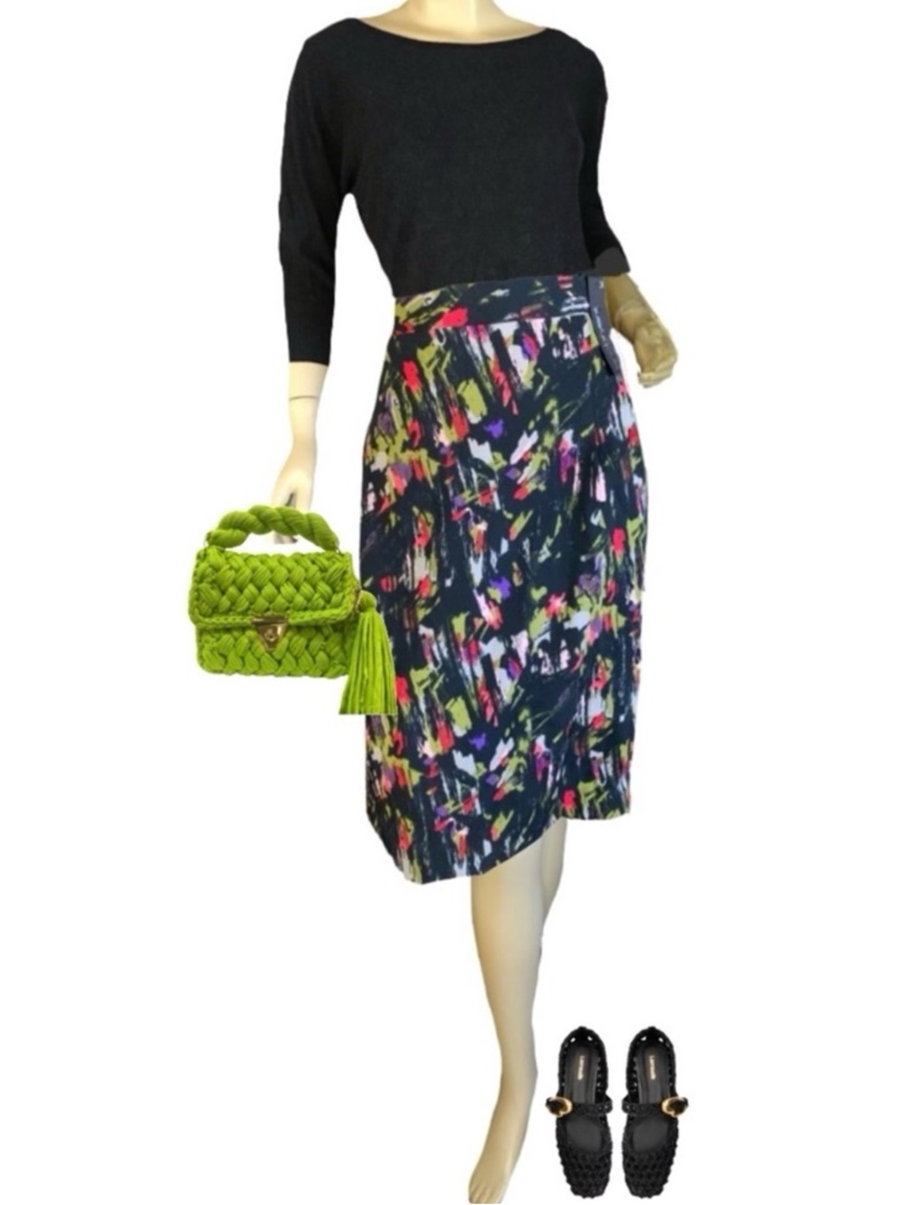 LANE BRYANT BLACK W/MULTI-COLOR PAINT SPLATTER LOOK FULL SKIRT NWT (24)